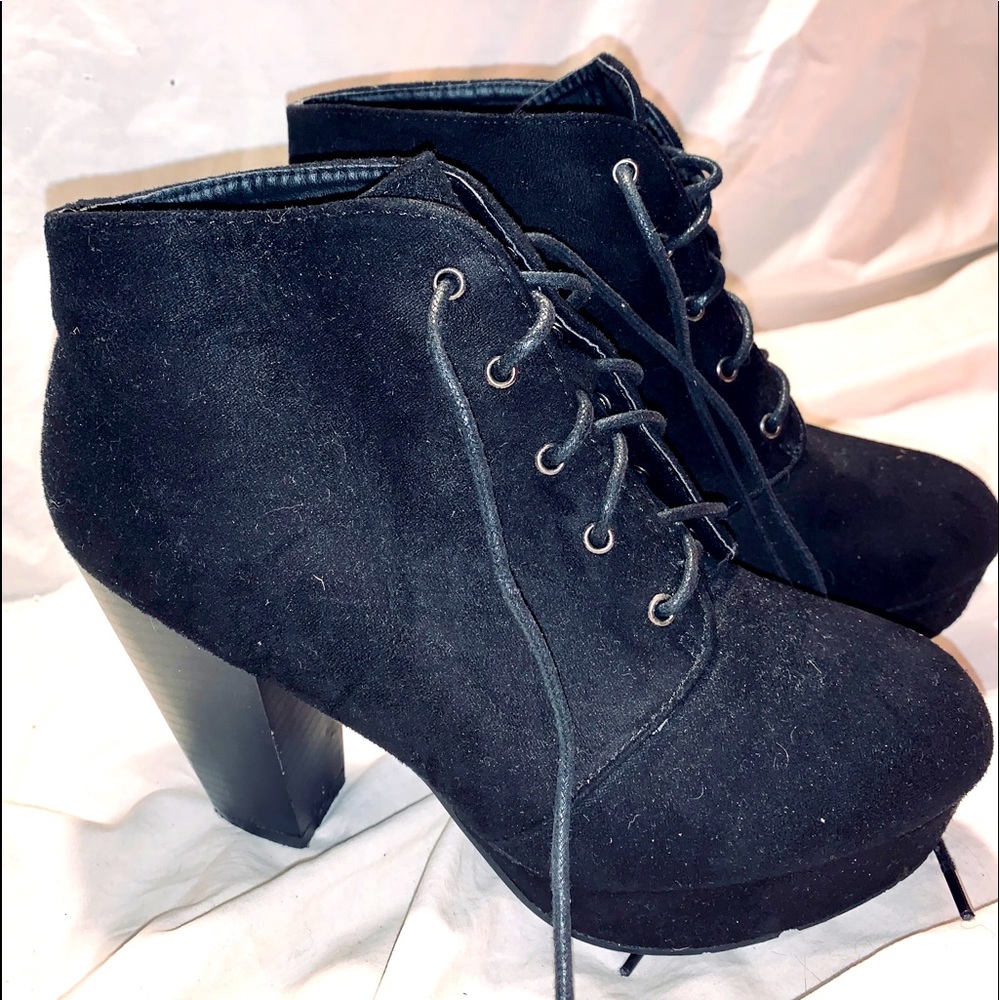 Black Laceup Heeled Platform Booties